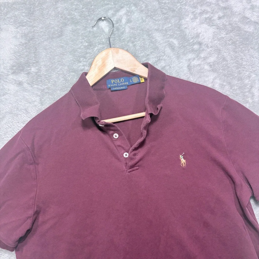 Polo Ralph Lauren Polo Shirt Mens Large Burgundy Custom Slim Fit Short Sleeve